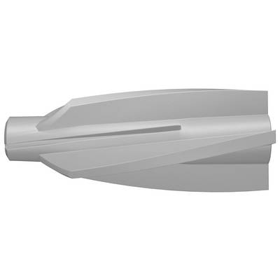 Silver cylindrisk metallverktygsbil med helikoidalt skärsläp, visad i sidovy på en vit bakgrund.