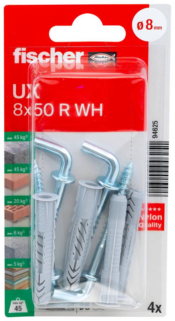 Fischer 094625 UX 8 x 50 WH K NV Universalplugg 50 mm  1 set