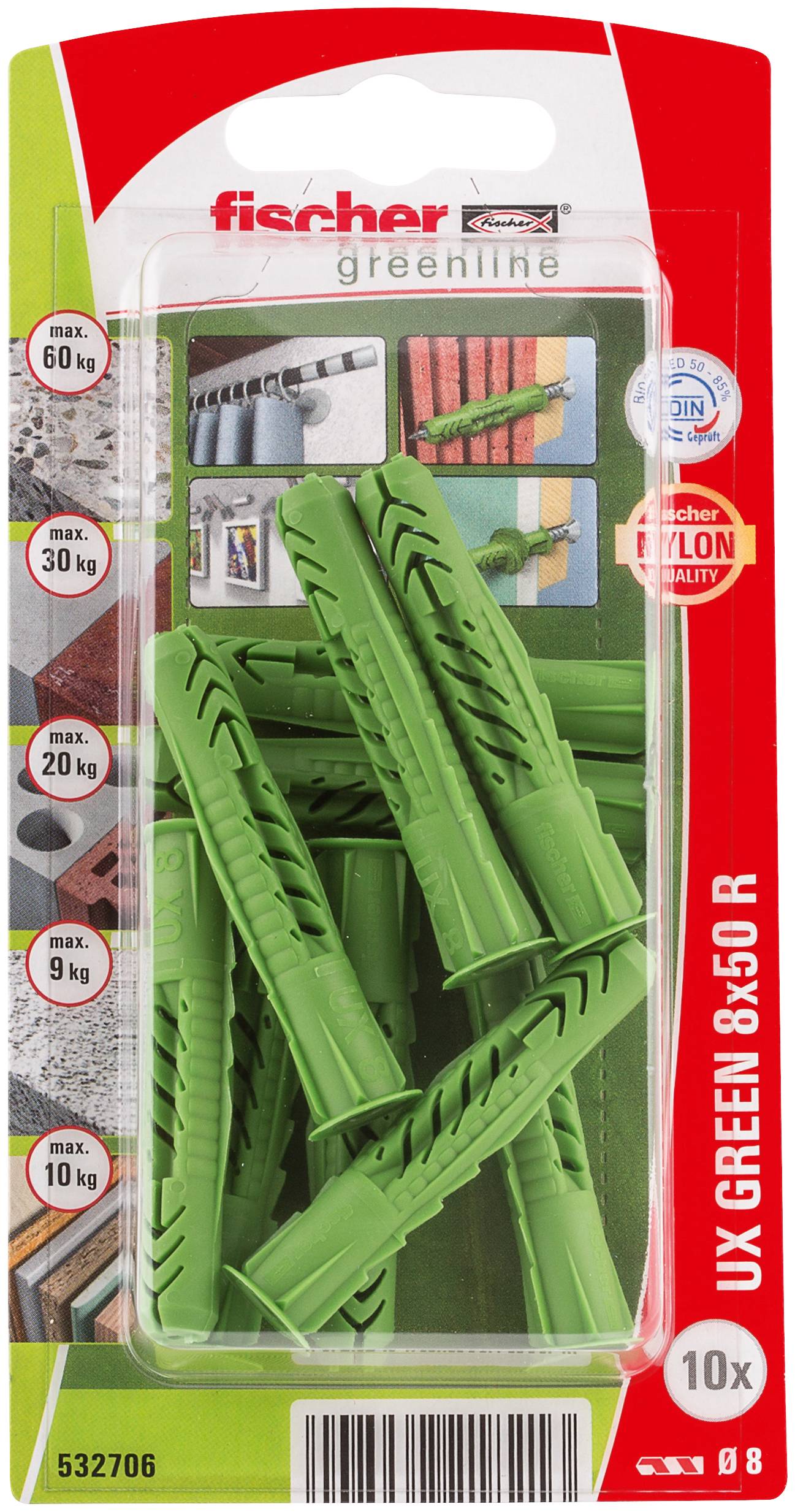 Fischer 532706 UX Green 8 x 50 R K NV Universalplugg 50 mm 8 mm 1 set
