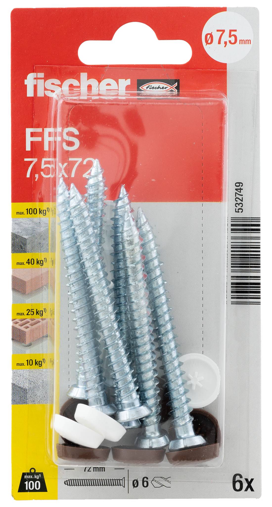 Fischer 532749 FFS 7,5 x 72 K NV Plugg för fönsterram 72 mm 1 set