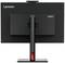 Baksidan av en Lenovo ThinkVision-skärm med svart hölje, röd accent på foten och synliga varumärkeslogotyper.