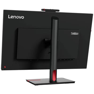 En svart Lenovo-skärm med ett stabilt stativ och logotypen 'ThinkVision' på baksidan.