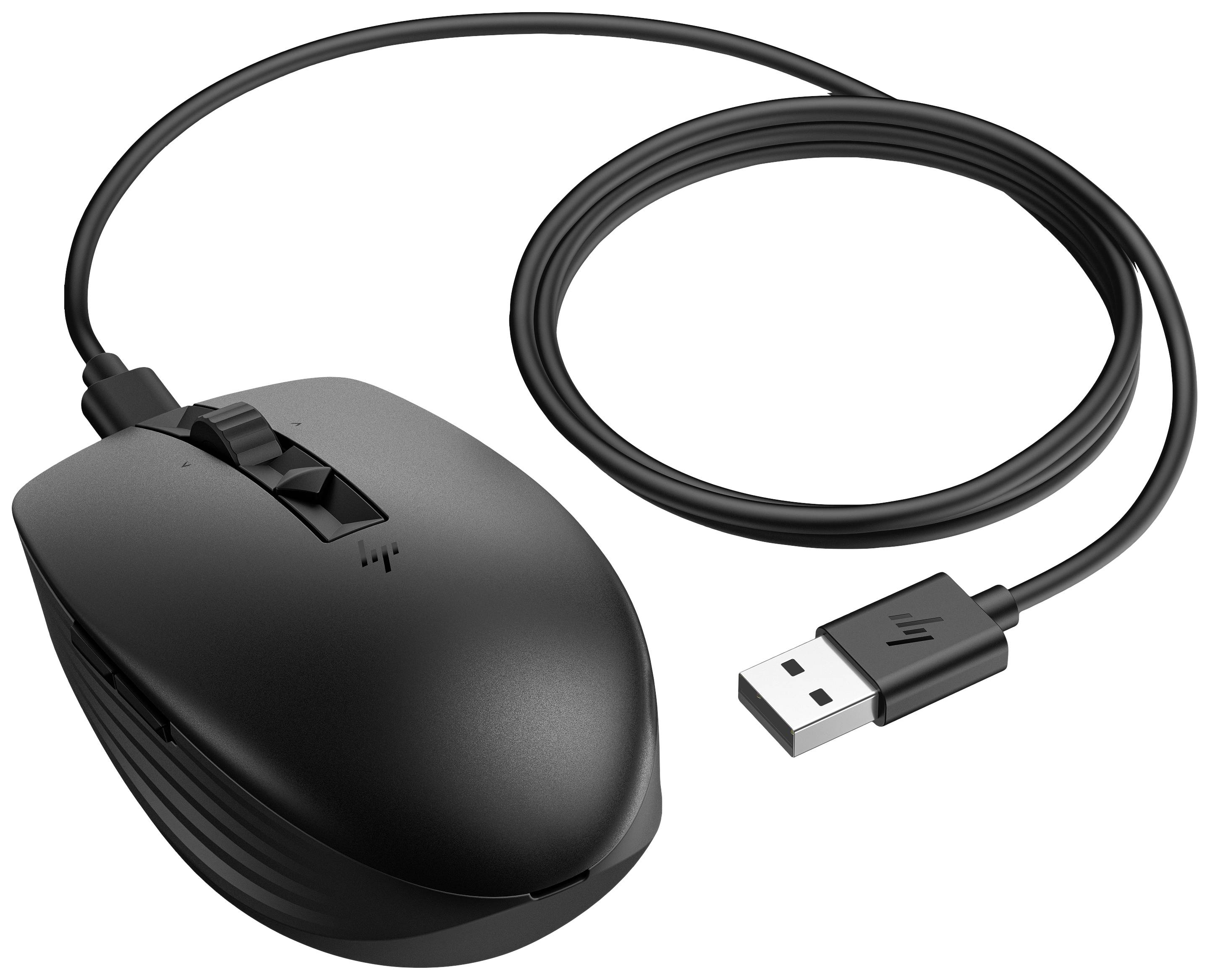 En svart USB-mus med långt kabel och två knappar. Idealisk för datoranvändning.
