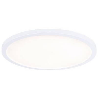 En rund, platt LED-taklampa med vit ram och ett ljust lysande centrum, lämplig för rumsbelysning.