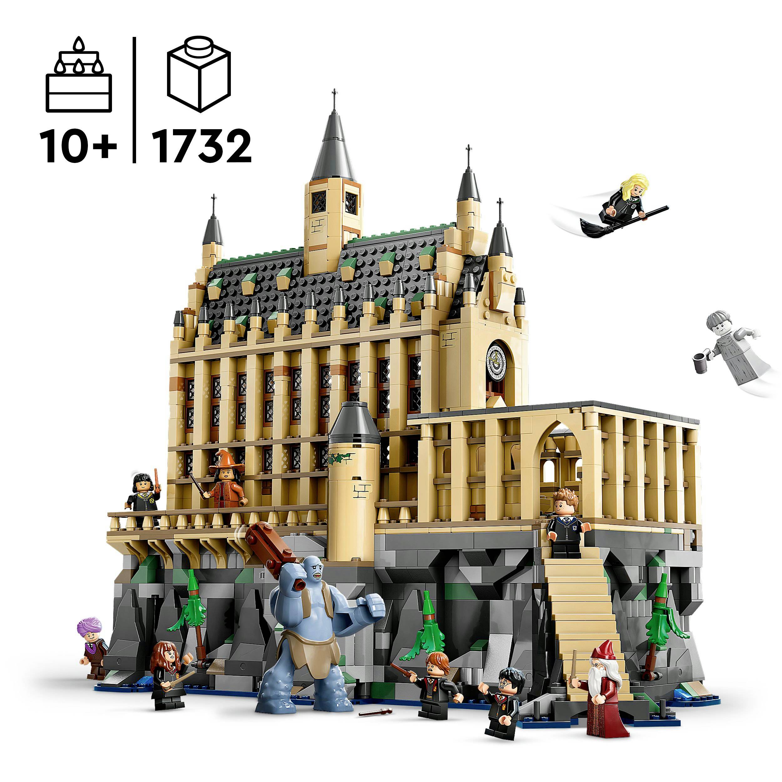 LEGO Hogwarts slott-set för barn från 10 år, bestående av 1732 delar. Innehåller figurer och scenbilder från Harry Potter.