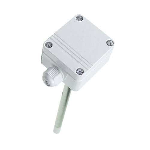 En rektangulär elektronisk sensor med en avlång sond på undersidan. Idealisk för temperaturmätning.
