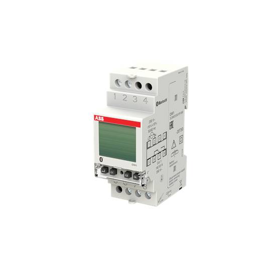 Elektroniskt övervakningsrelä med digital display, vitt hölje, röd ABB-logotyp och fyra knappar på framsidan.