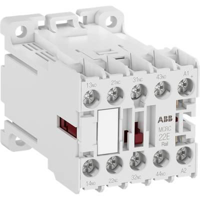 Kompakt kontaktor ABB MCRC 22E för DIN-skenmontage, lämplig för industriella kontrollkretsar med flera anslutningspunkter.