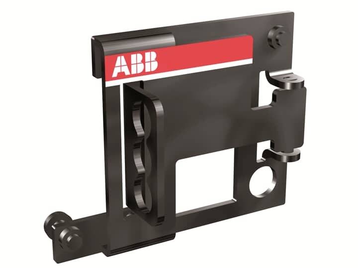 En svart plastinnehavare med den röda logotypen 'ABB' överst; används för elektrisk installationsmontage.