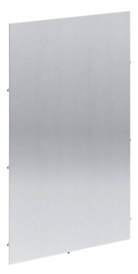 Rektangulär metallplatta av polerad stål, lätt reflekterande, stående och utan ytterligare dekoration eller text.