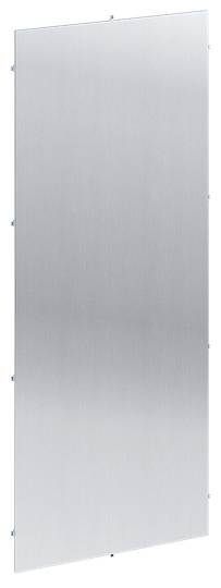 Metallisk frontpanel med slät yta och avrundade hörn, lämplig för elektroniska enheter eller industriella tillämpningar.