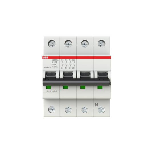 'ABB S203 Automatsäkring, 3-polig, 16A, 400V, för elektriska elskåp, med lägesindikering, vitt hölje'