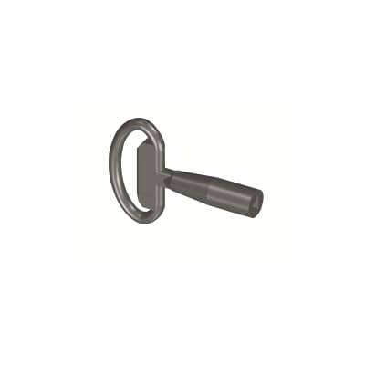 En grå säkerhetsstift med ett ringformat handtag, som ofta används i låsmekanismer eller säkerhetsanordningar.