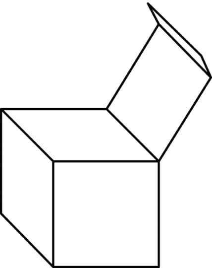 En enkel kub med öppet lock i en svart linjeteckning.
