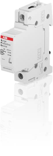 En enpolig överspänningsskydd i grå färg från märket ABB, lämplig för 50/60 Hz, 400V AC, 50kA.