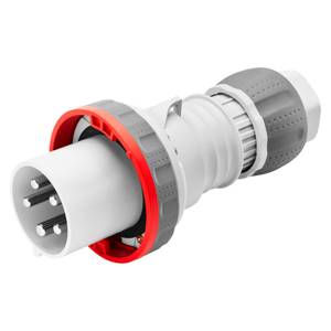 Elektrisk kontakt med röd ring och grå handtag, lämplig för industriella tillämpningar.