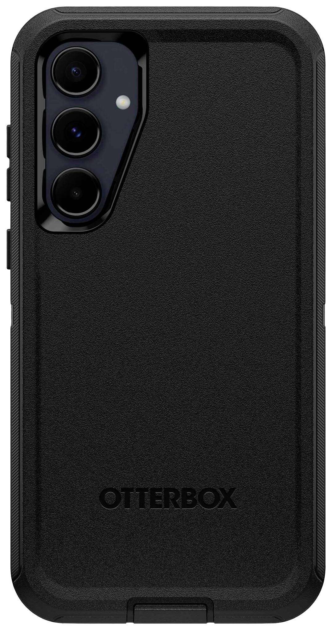 Svart mobilskal från Otterbox, passar till en smartphone med trippelkamera. Robust design för extra skydd.