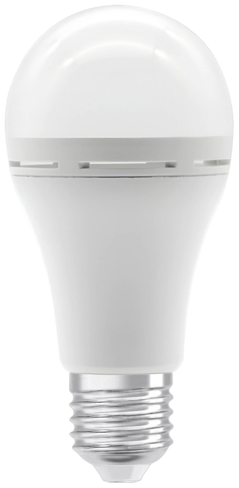 Vit LED-lampa med standardgänga. Energieffektiv och långlivad, lämplig för bostads- och arbetsområden.