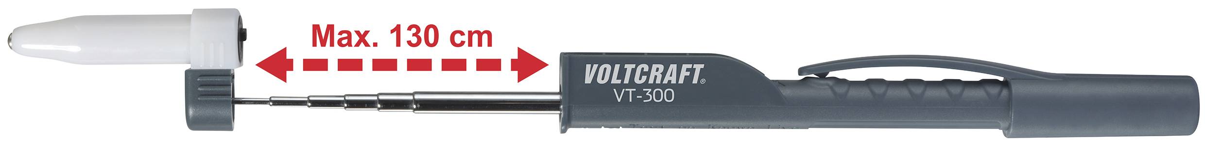 Rörlig spänningsmätare 'Voltcraft VT-500' med utdragbar spets, maximalt utdragbar till 130 cm.
