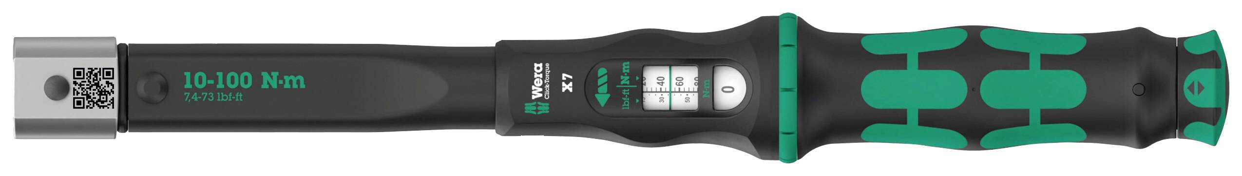 Momentnyckel med digital display, visar intervall från 10-100 Nm. Ergonomiskt utformad grip för optimal hantering.
