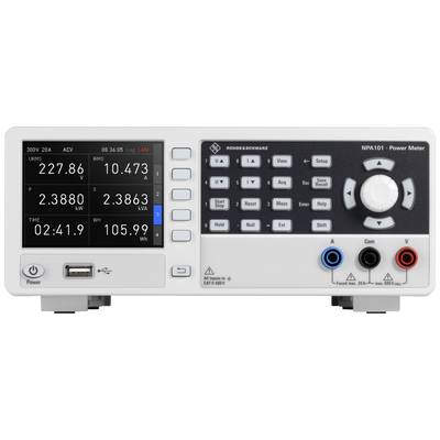 'Rohde & Schwarz NPA101 Power Meter med display visar spänning: 227,86V, ström: 10,473A, effekt: 2,3863kW. Diverse knappar finns tillgängliga.'