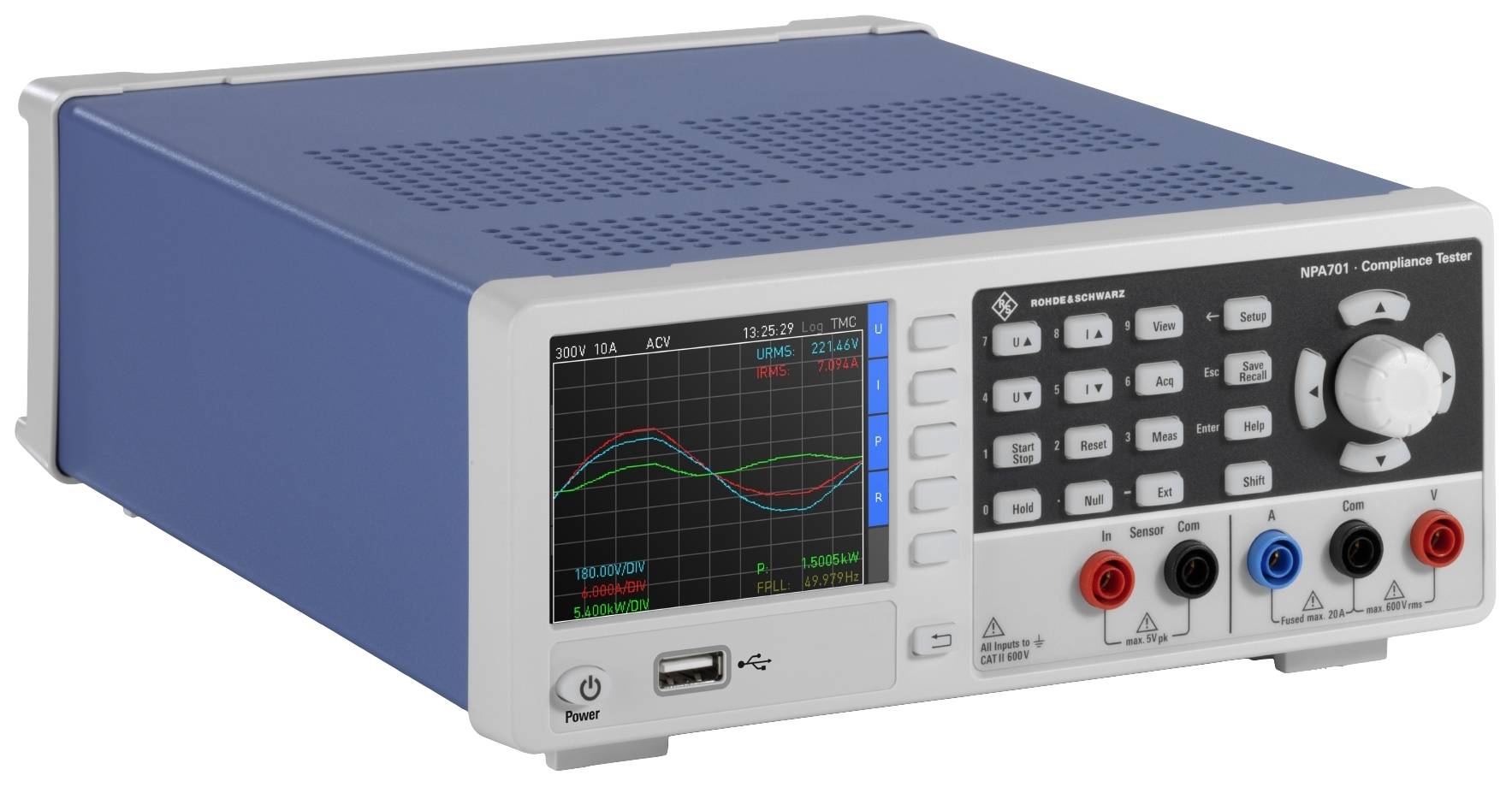 Laboratoriemätinstrument med digitalt display och knappsats, visar grafiska datakurvor och registrerar elektriska parametrar.