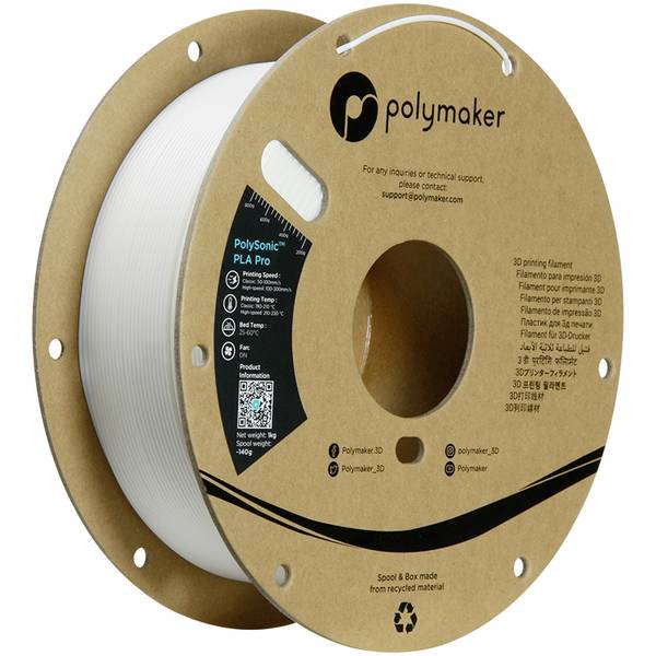 Polymaker PA13001 3D-skrivare Filament PLA+ Highspeed-filament, Slagtålig 1.75 mm 1000 g Vit PolySonic™ 1 st