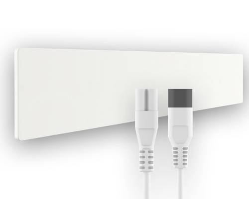 Vit, platt TV-antenn med två utskjutande koaxialkablar, lämplig för diskret installation i bostadsmiljöer.