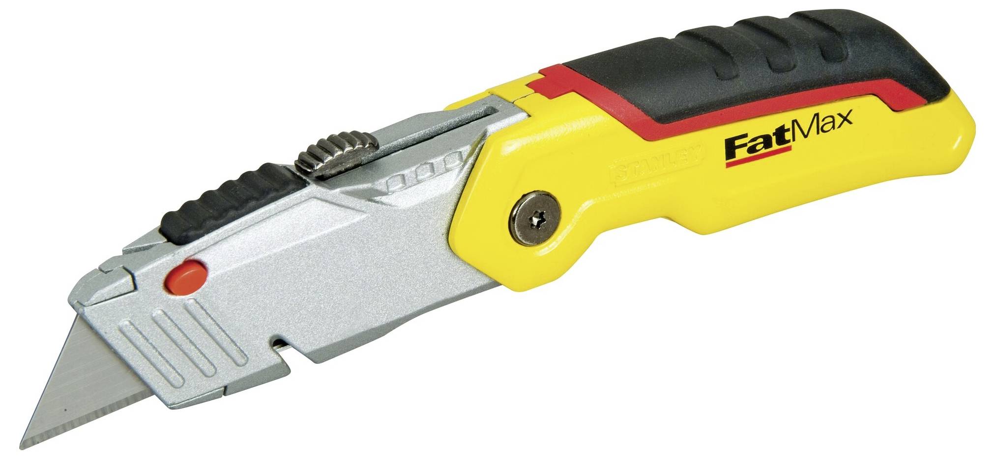 Ett gult och svart universalkniv med utfällbart blad och ergonomiskt handtag.