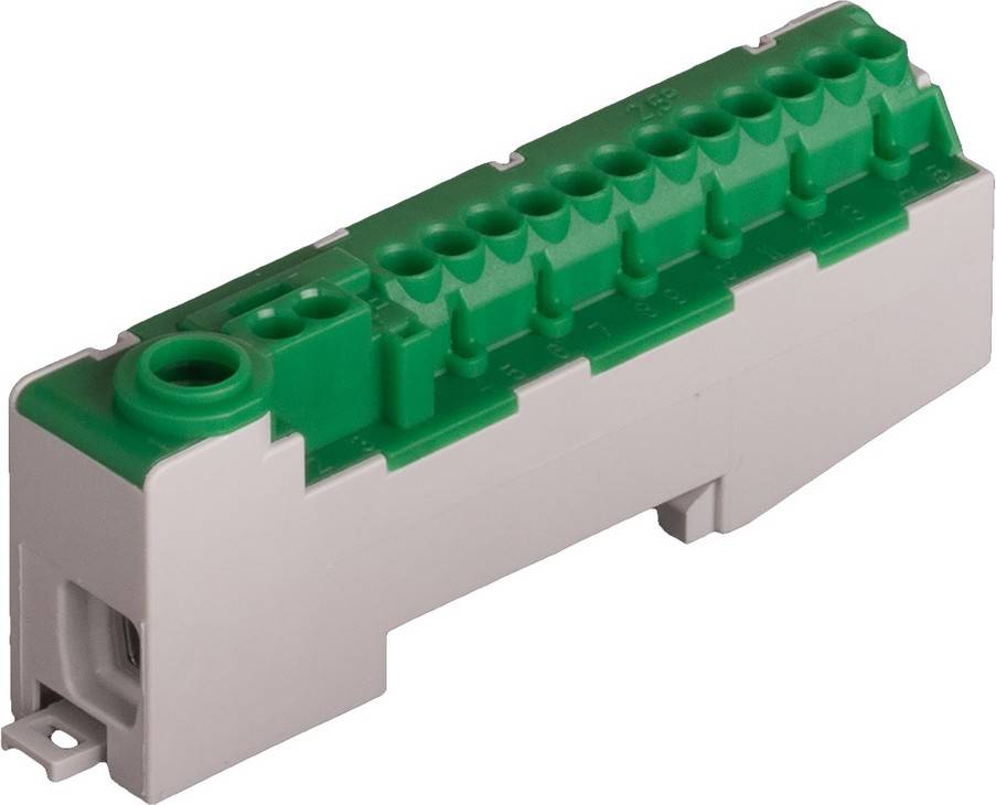 Grönt och vitt elektriskt kopplingsblocksmodul som används för anslutningstekniska tillämpningar.