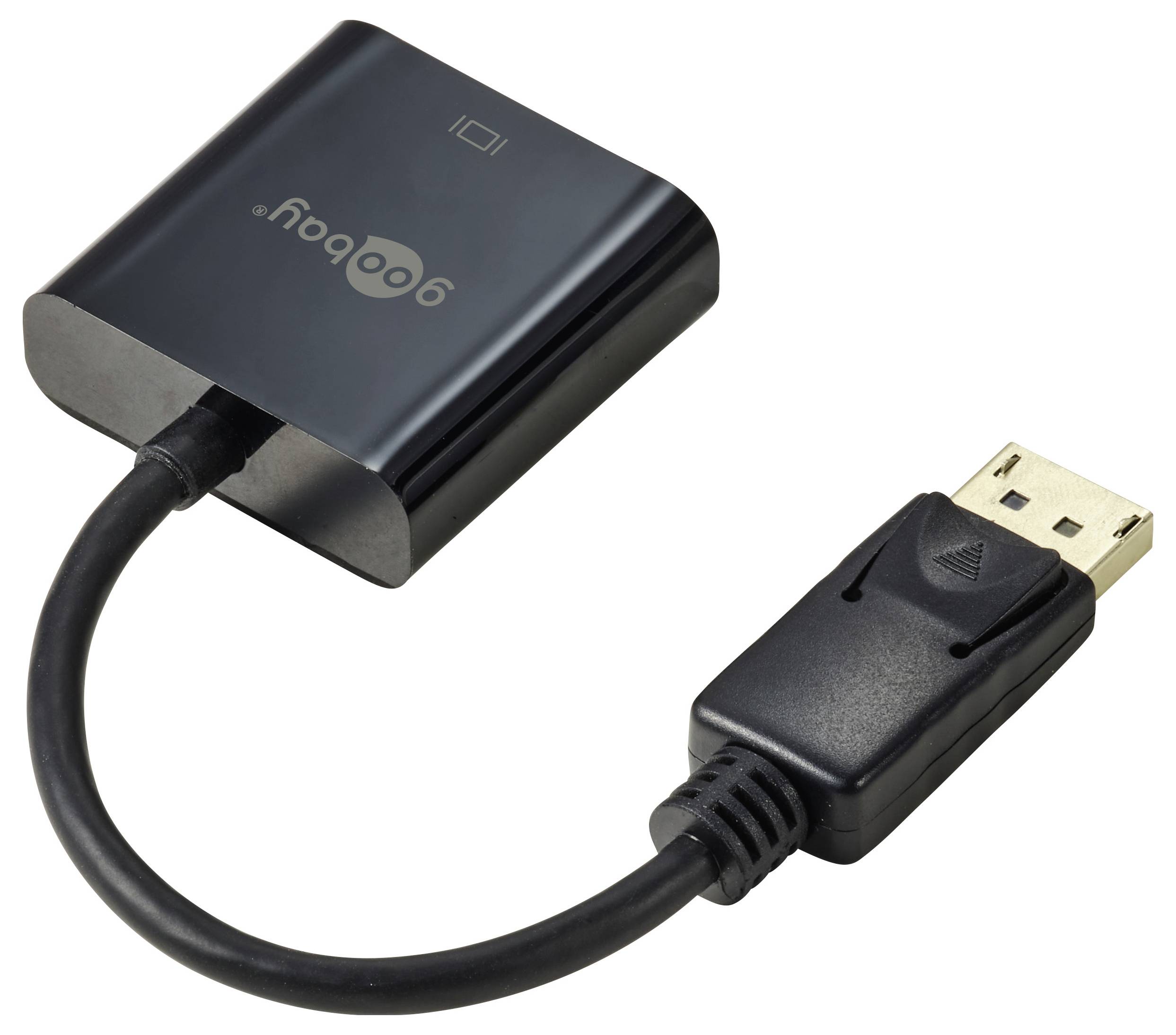 USB till HDMI-adapter med svart hölje och kort kabel. Adaptern konverterar USB-signaler till HDMI för videoanslutningar.