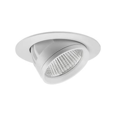 En justerbar, rund LED-infälld spotlight i vitt, lämplig för takmontering; ger riktat ljus för preciserad belysning.