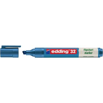Blå edding 32 whiteboardpenna, kork borttagen, med uppdragen blå linje. EcoLine, miljövänlig.