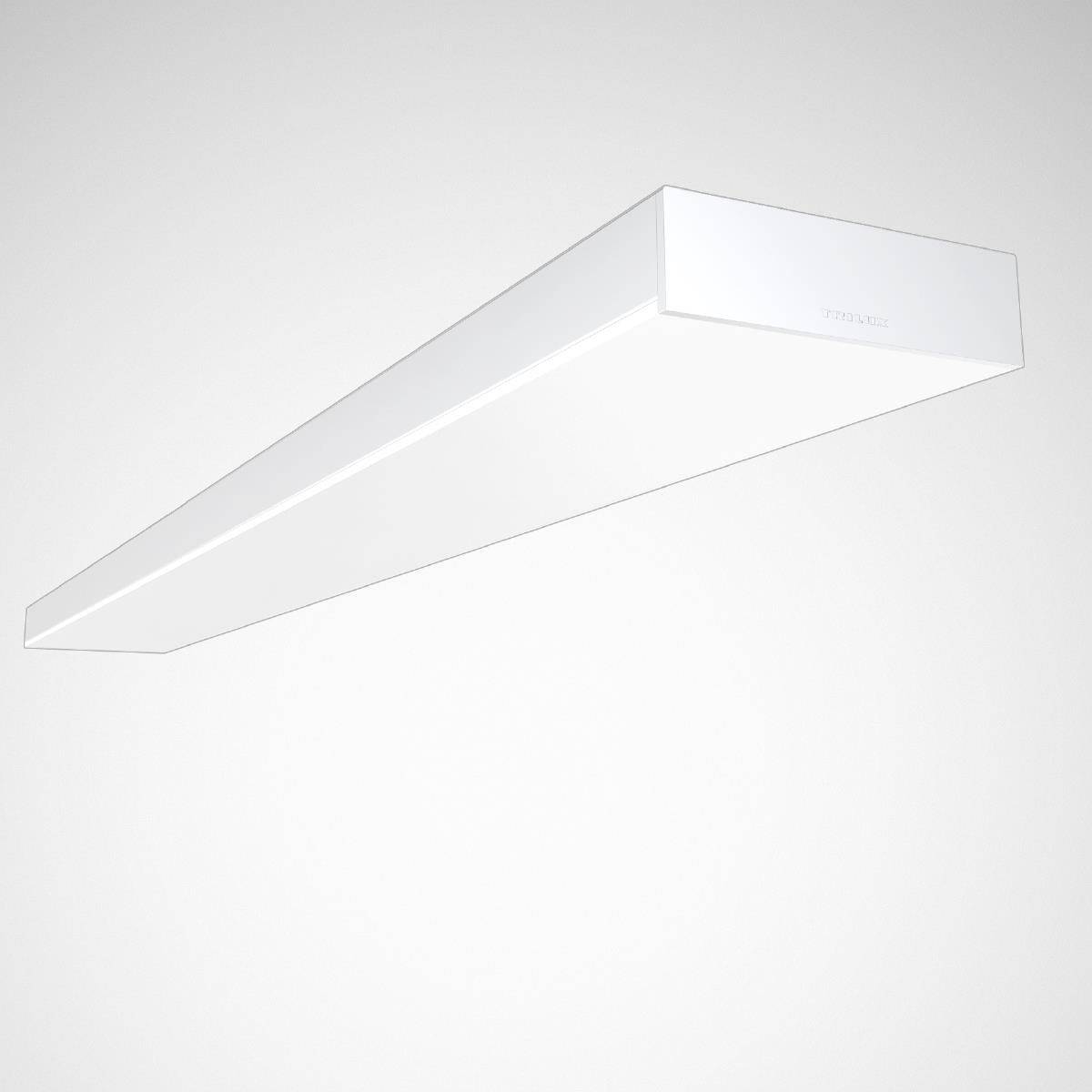 En modern, rektangulär taklampa med enkelt design och slät, vit yta, perfekt för minimalistiska interiörer.
