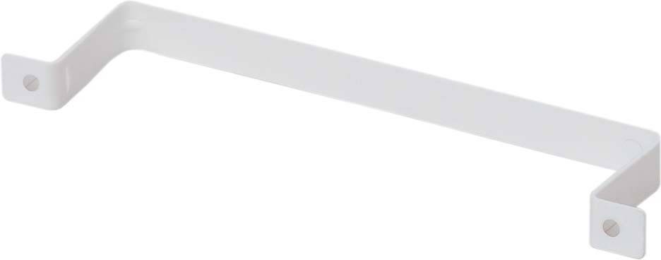 En vit metallisk handtag i L-form med fästhål i båda ändar, framför en vit bakgrund.