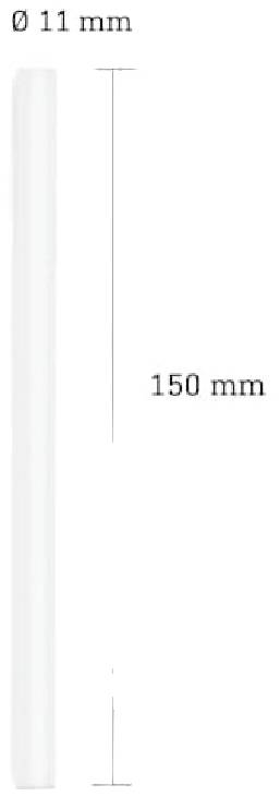 Långt, smalt cylindriskt föremål med en diameter på 11 mm och en längd på 150 mm.