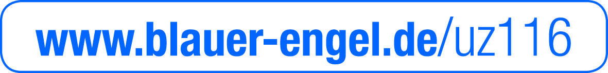 Webbadress för Blå Ängeln: 'www.blauer-engel.de/uz116'.