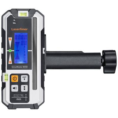 Lasermottagare med display och manöverelement, modell 'SensoMaster M350', visar mätenheter i millimeter.