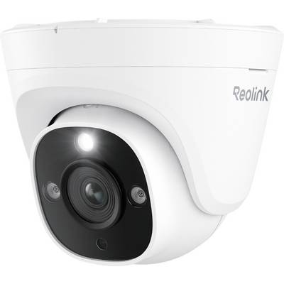 'Reolink säkerhetskamera' som visar en rund, vit enhet med ett centralt objektiv, omgiven av mindre sensorer och en LED-lampa.