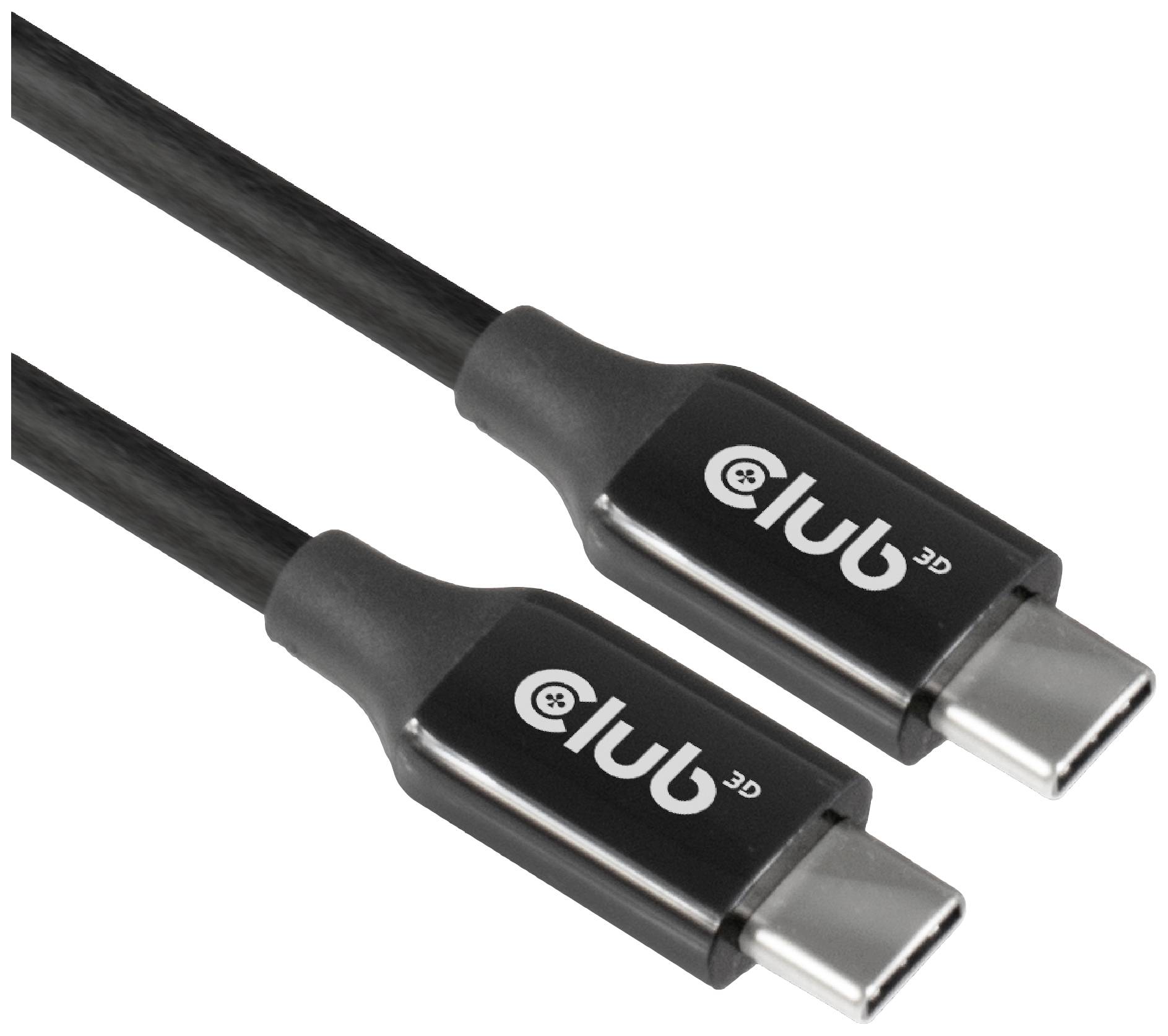 Två USB-C-kontakter i svart, märkta med 'Club 3D' på varje kontakt.