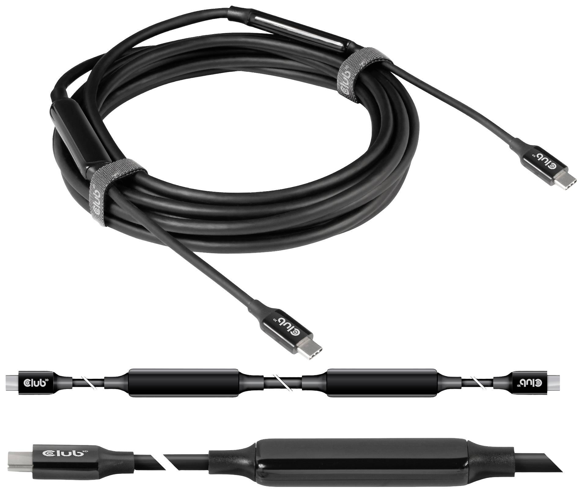 USB-C-kabel med två kontakter och kardborreband