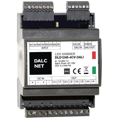 LED-dimmer DLD1248-4CV-DALI, DALCNET. Ingång: 12-48V, Push, 0/1-10V. Utgång: 4 x max 5A. Elektronisk enhet för ljusstyrning.