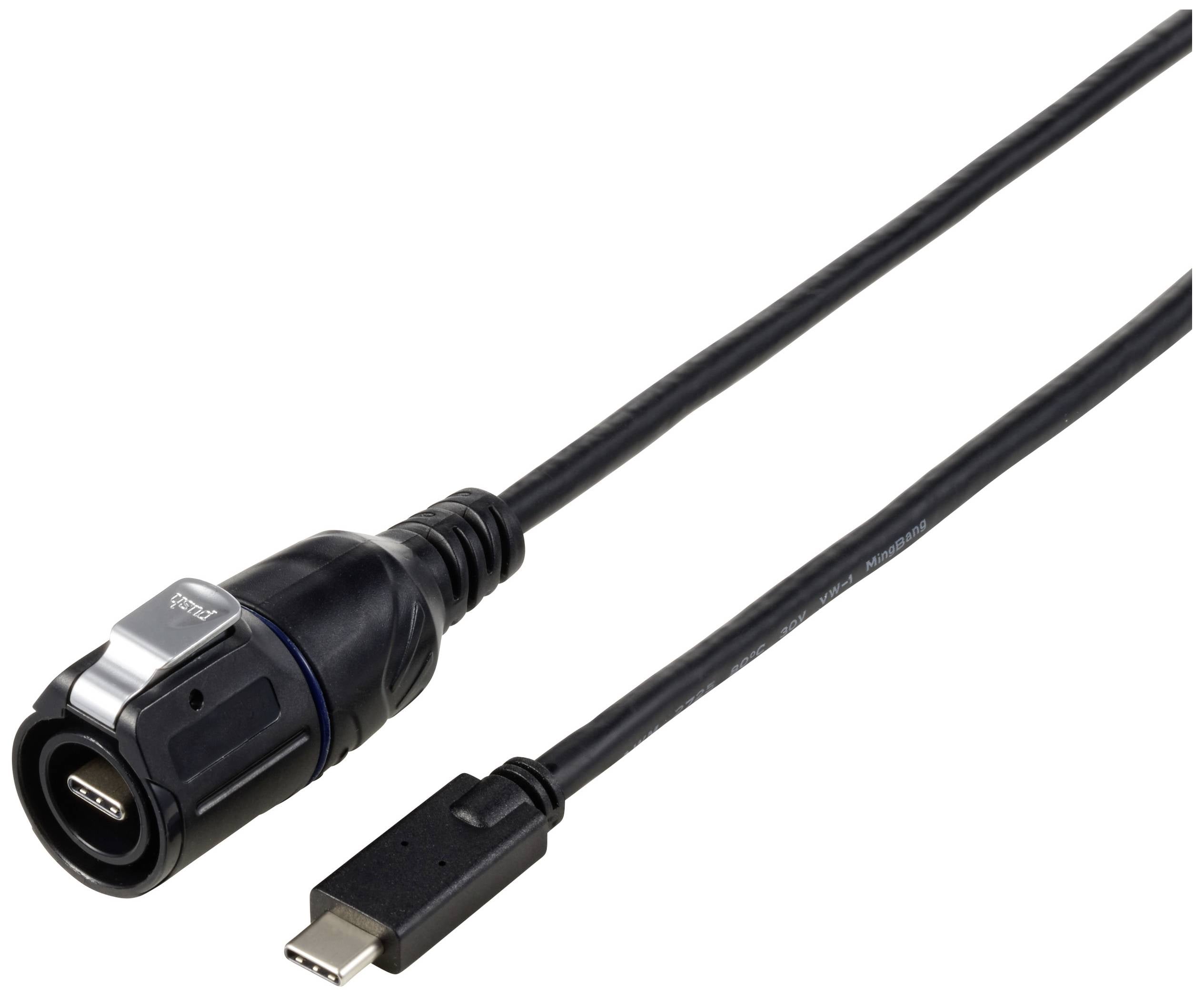 På bilden syns en svart USB-C till rundkontakt-kabel. Den är lämplig för anslutning av enheter till en kompatibel strömkälla.