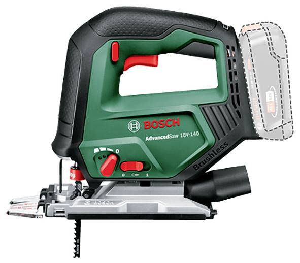 Bosch akustisk såg, modell AdvancedCut 18V-140, med ergonomiskt handtag och grått sågblad, lämplig för precisionsträskärning.