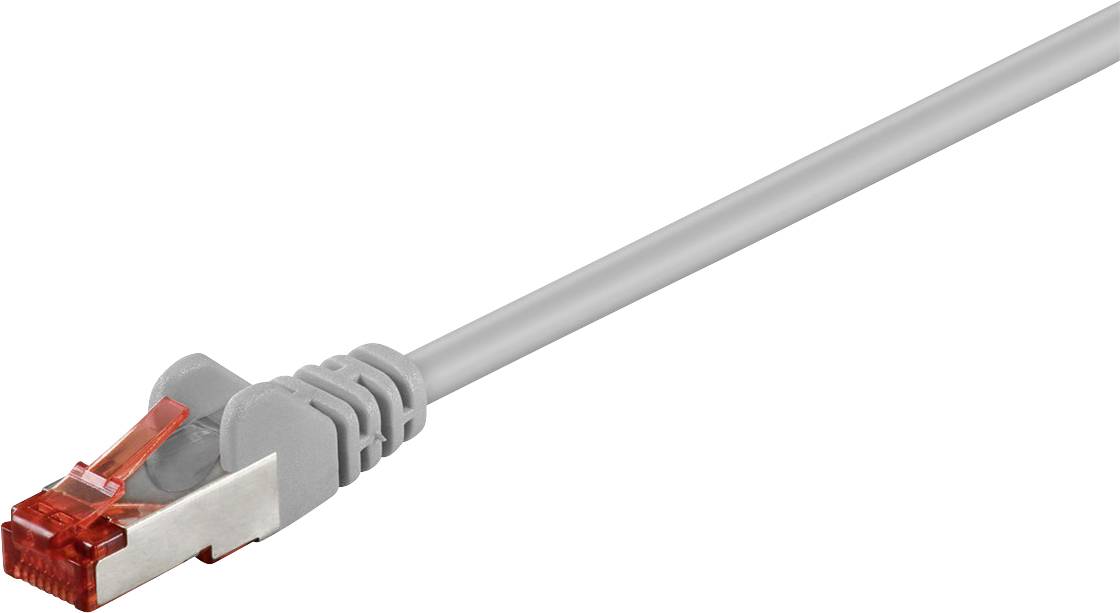 Grått Ethernet-kabel med röd kontakt, används för nätverksanslutningar.