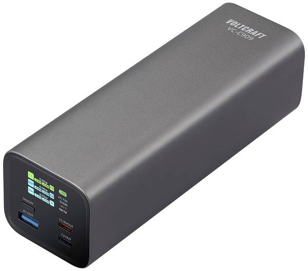 <br> VOLTCRAFT<br> VC-C909<br> Powerbank<br> 27000 mAh<br> Power Delivery 3.1 Li-Ion;Svart-silverStatusindikering