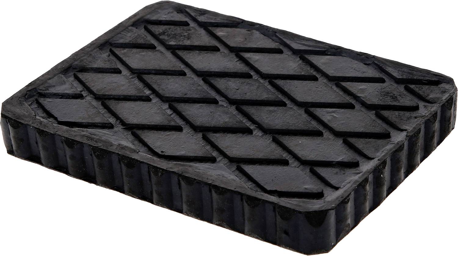 En rektangulär, svart gummiblock med rombiskt mönster som fungerar som halksäker underlag.