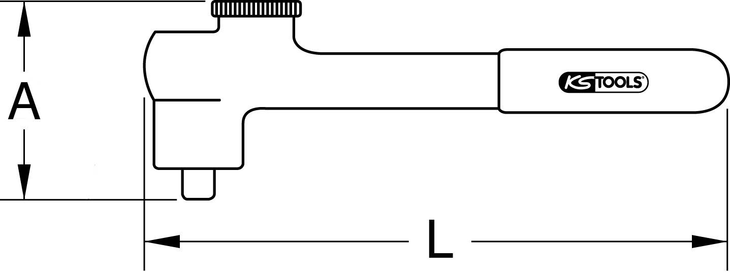 Diagram över ett verktyg med mått A (höjd) och L (längd). Handtag med 'KS Tools'-logotyp. Används för teknisk illustration.