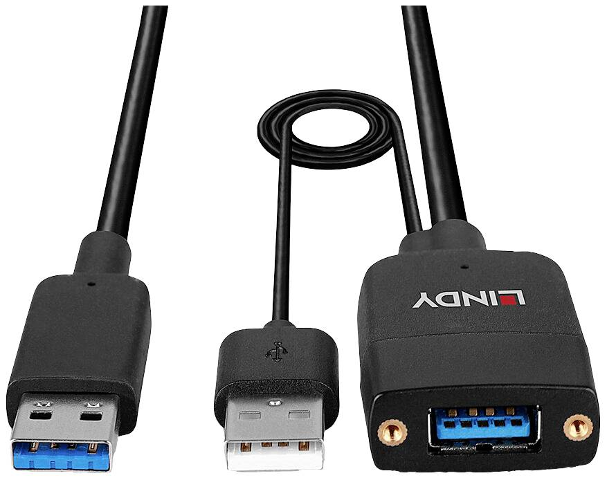 USB-förlängningskabel, 1,5 meter, med USB 3.0-kontakt till USB 3.0-uttag, märke LINDY, lämplig för snabb dataöverföring.