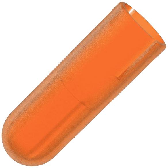 En orange engångs öronpropp av skum, koniskt formad. Lämplig för att skydda mot höga ljud i bullriga miljöer.